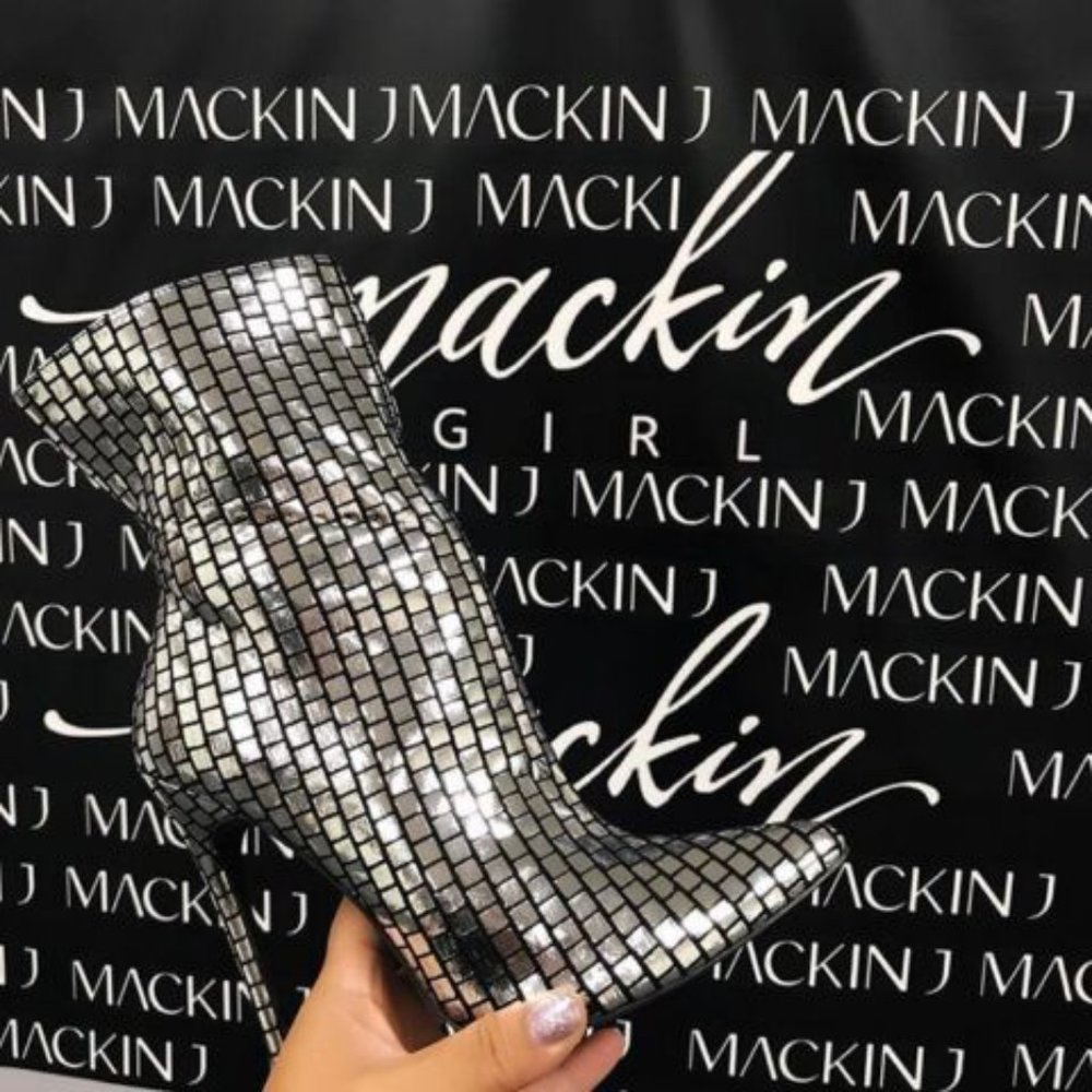 Sexy Shiny Silver Tile Print 5" High Heel Ankle Boots